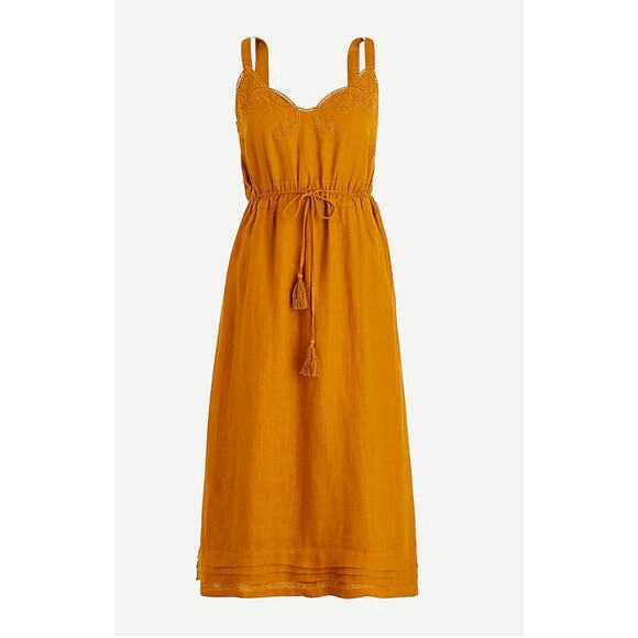 J. Crew Dresses & Skirts - J. Crew golden brandy linen drawstring dress with embroidery size 10